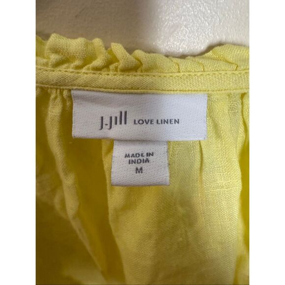 J. Jill Love Linen 3/4 Tunic 100% Linen Buttercup Yellow Blouse V-Neck Ruffle De - Picture 2 of 4